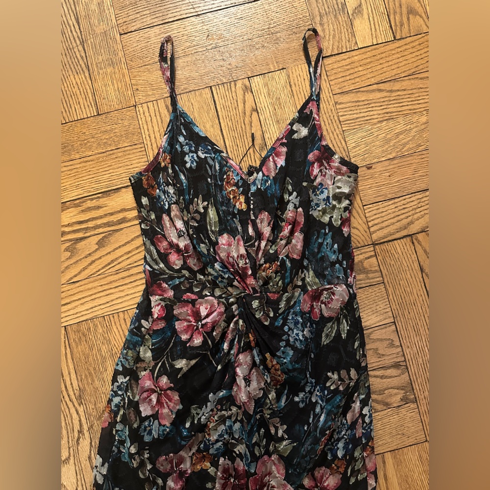 Amanda Uprichard Black Floral Maxi Slip Dress Size 6 Ruched Gown - Picture 6 of 7